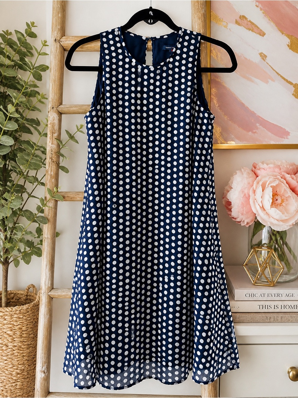 Tommy Hilfiger Navy Polka Dot Sleeveless Shift Dress Size 2